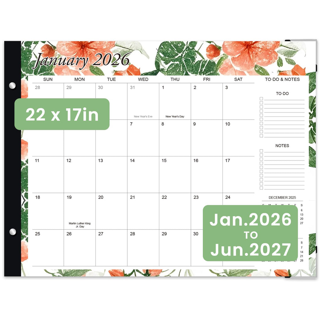 Desk Calendar 2026-2027 with Desktop Mat, 22"x17", Jul 2026-Dec 2027, Black