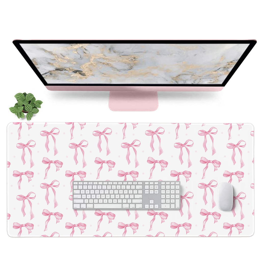 Pink Mouse Pad, Bows Desk Mat Computer Mat Desk Accessories 31.5 x 11.8