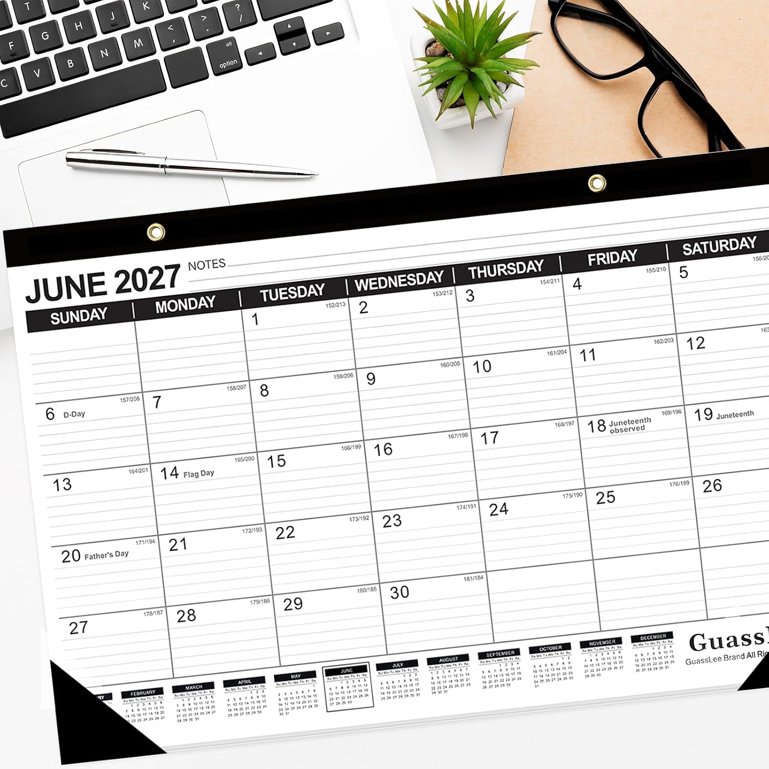 GuassLee Desk Calendar 2026-2027 - 19 Months Academic Calendar 17" × 11.5" Desktop Calendar from Jun. 2026 to Dec. 2027 with Julian Date for Home School Office Desk Top Organizing