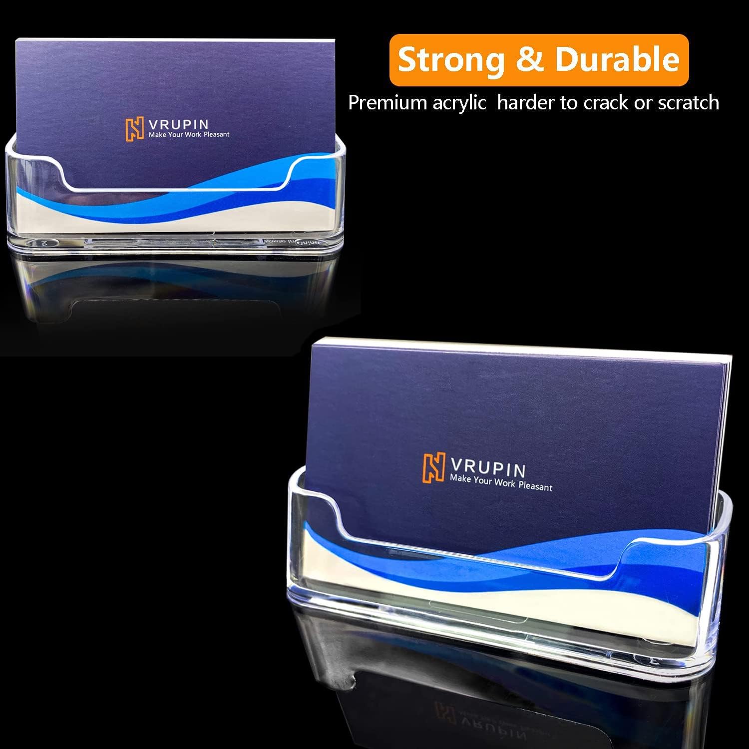 Vrupin Business Card Holder for Desk - 4 Pack Acrylic Business Card Holder , Fits 30-50 Business Cards Display Business Card Stand Desktop Business Card Holders for Exhibition