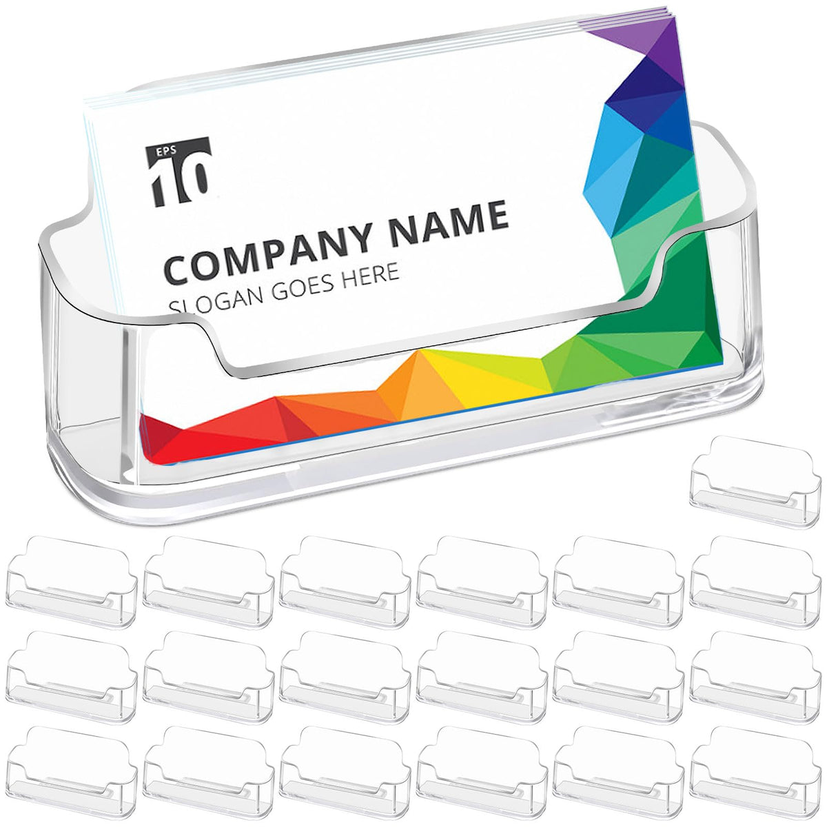 Mototo Acrylic Business Card Holder for Desk, 20 Pack Plastic Business Card Display Clear Business Card Holder Desktop Cards Stand for Home Office Exhibition Desk Table, Fits 30-50 Business Cards