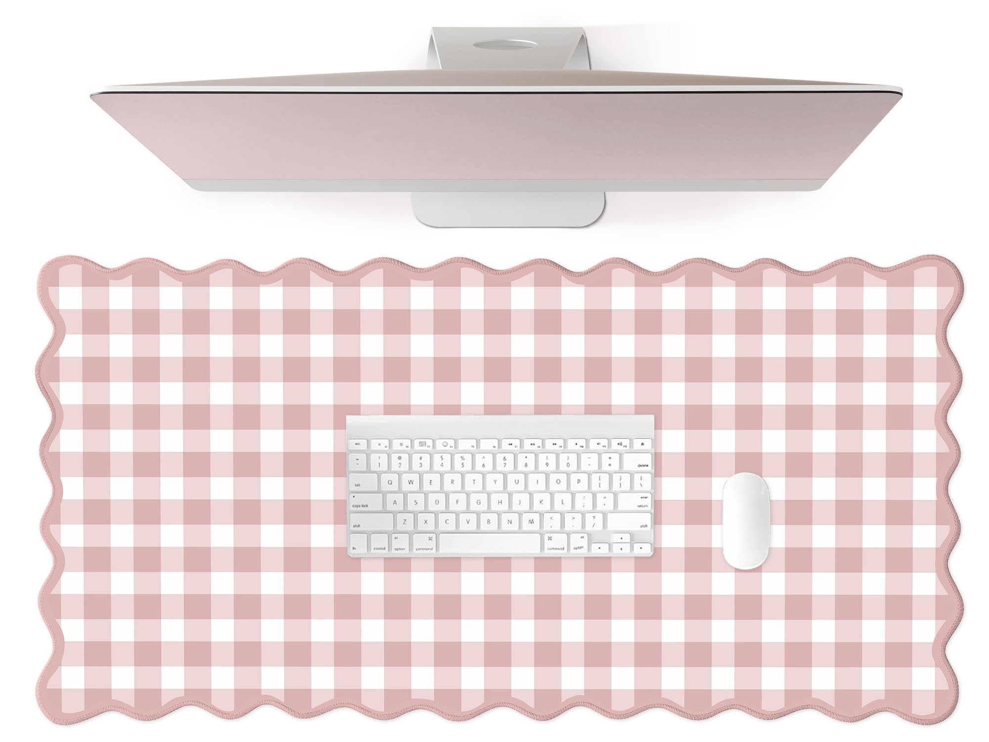 Scalloped‌ Green Checkered Desk Mat Cute Pastel Large Gaming Mouse Pad Gingham Kawaii Cottagecore ‌Vintage‌ Girly Keyboard Computer Mat Aesthetic Desk Pad Accessories Office Decor for Women