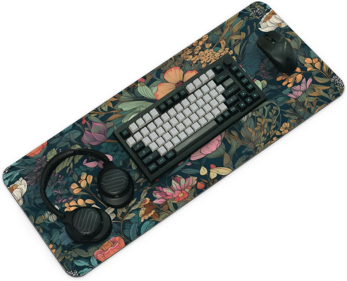Gaming Mouse Pad, Large 31.5 x 11.8 inches Mousepad, Long Keyboard Pad, Cute Mouse Mat for Computer with Stitched Edges and Non-Slip Base (Wildflower)