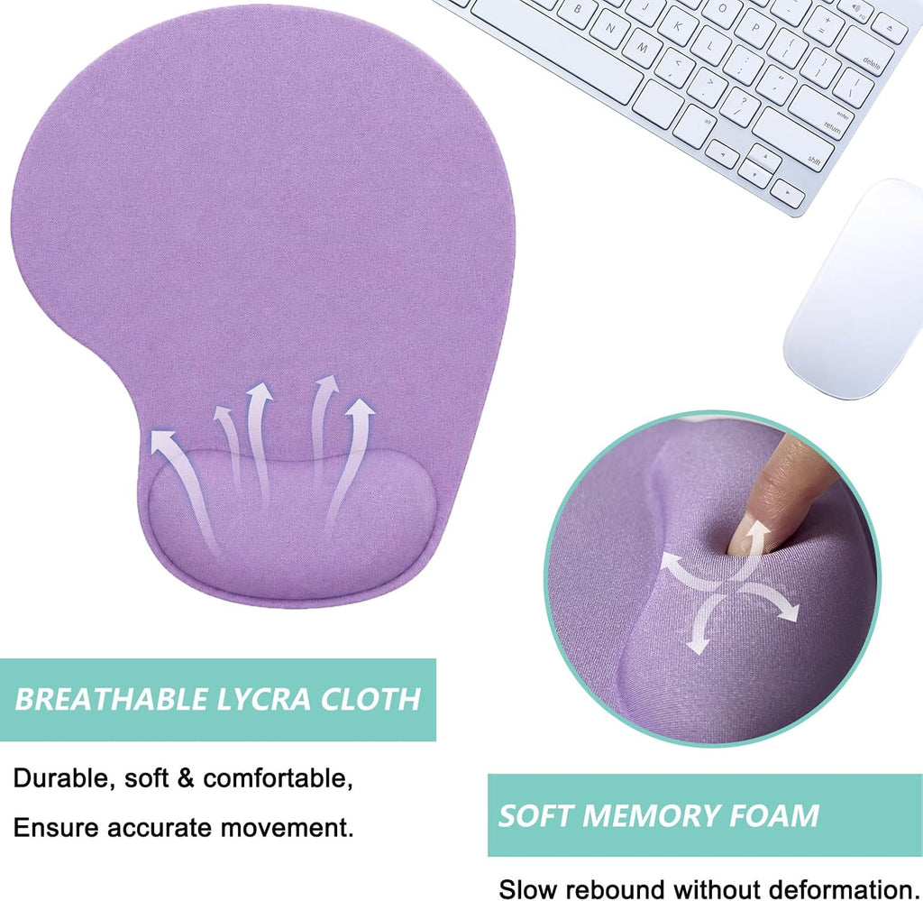 Mouse Pad with Wrist Support, Ergonomic Mouse Pads with Memory Foam Wrist Rest, Easy Typing Pain Relief, Comfortable Home Office Computer Wrist Support Pads for Working Studying Gaming, Purple
