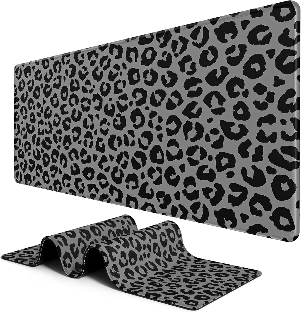 BOSOBO Extended Gaming Desk Mat, XXL Full Cover 31.5 x 11.8 Inches, Black Leopard Print