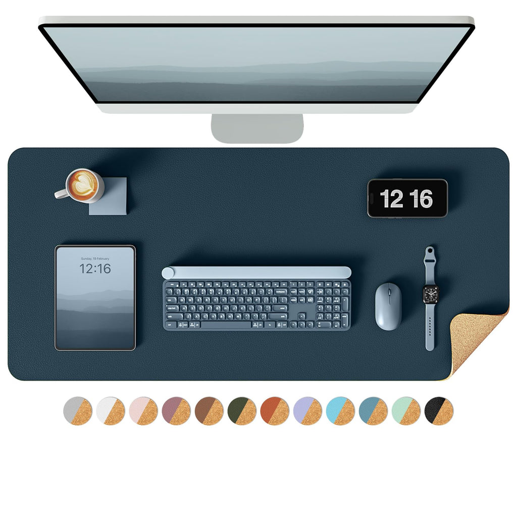 YSAGi Double-Sided Desk Pad, 31.5"x15.7"Leather Desk Mat, Eco Cork Desk Pad Protector,Large Mouse Pad,Waterproof Desk Blotter for Office/Home(Coffee)