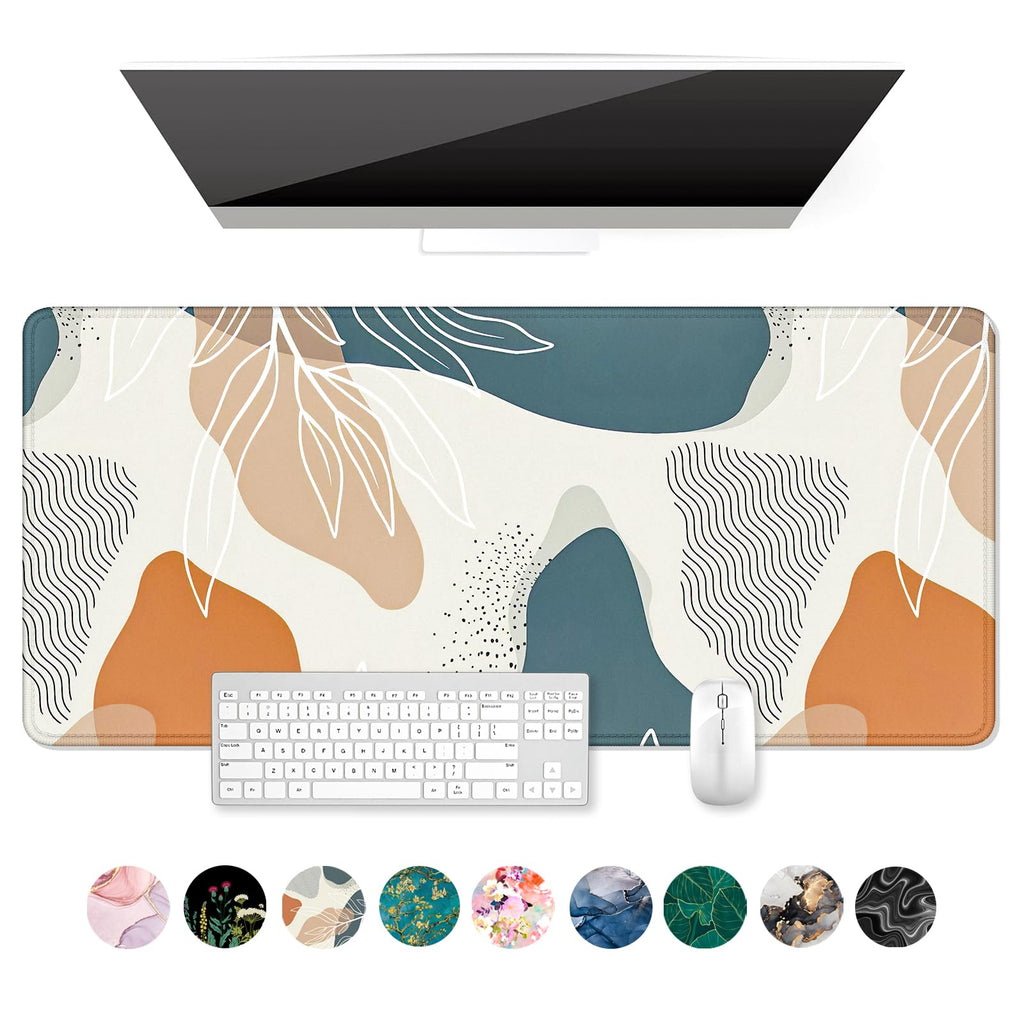 Auhoahsil Desk Mat, Ultra Large Mouse Pad, XXL Gaming Mousepad, Green Tropical Leaves Deskpad, Big Extended Full Size Mouse Pad, Desktop Desk Matt for Keyboard, Laptop & Computer, 35.5 x 15.7 in
