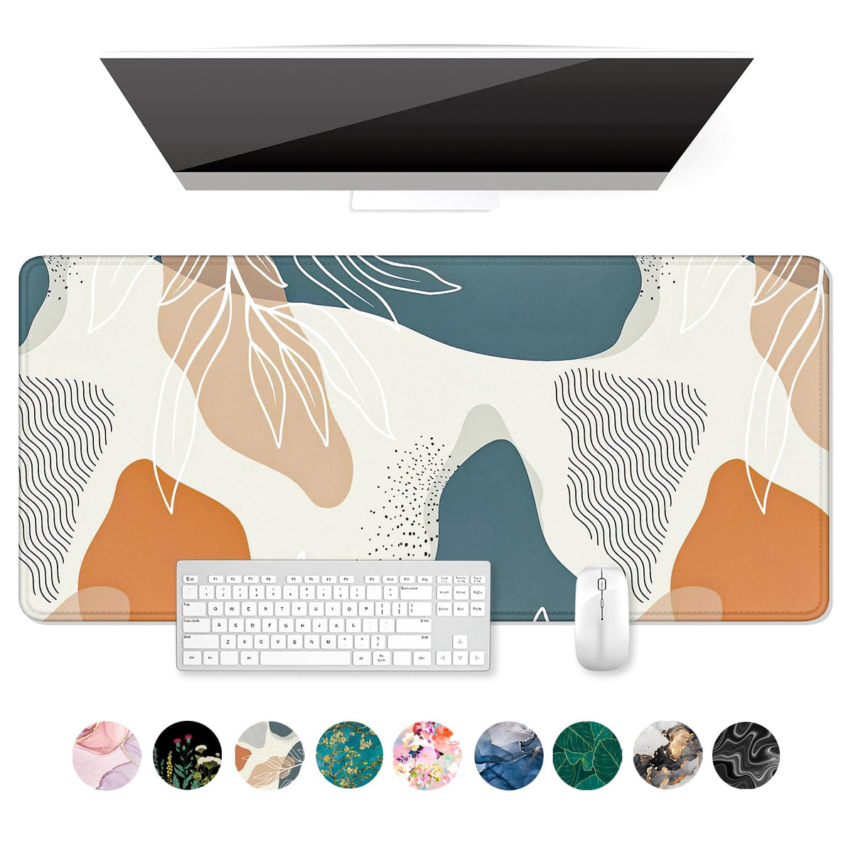 Auhoahsil Desk Mat, Ultra Large Mouse Pad, XXL Gaming Mousepad, Green Tropical Leaves Deskpad, Big Extended Full Size Mouse Pad, Desktop Desk Matt for Keyboard, Laptop & Computer, 35.5 x 15.7 in