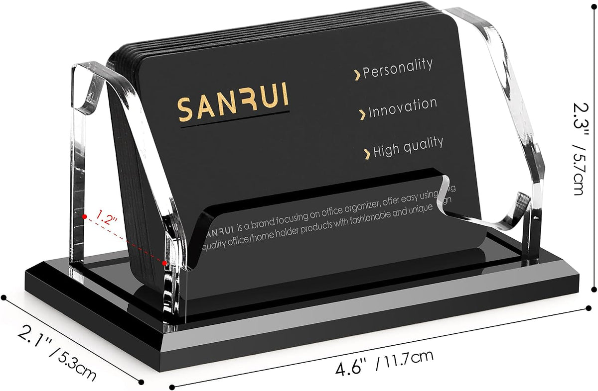 SANRUI Black Business Card Holder for Desk 1 Slot Clear Acrylic Horizontal