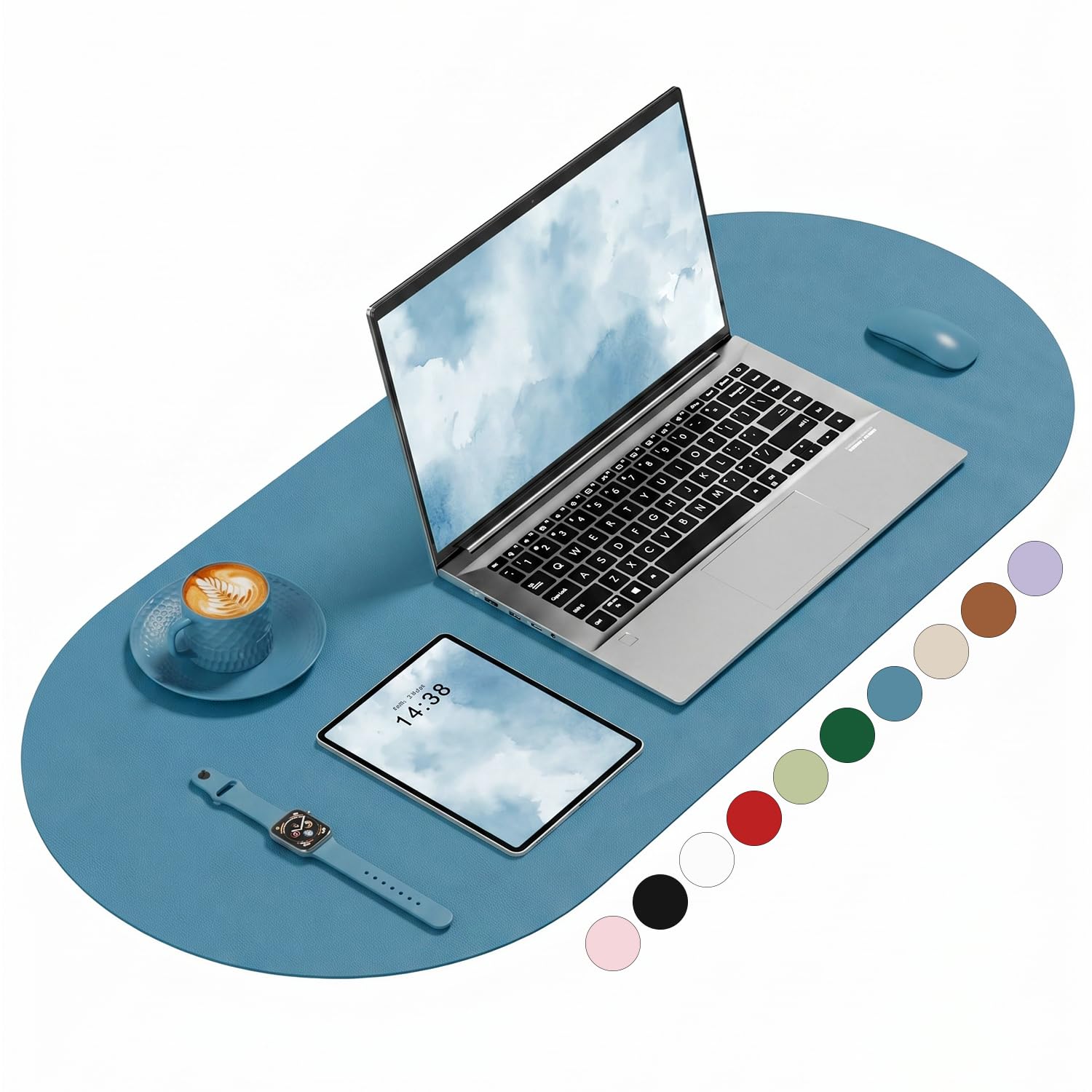 Desk Mat, 31.5" x 15" Oval PU Leather Non-Slip Desk Pad Large Mouse Pad for Desktop, Waterproof Countertop Protector Writing Mat for Office, Home, Gaming, Vanity, Light Pink
