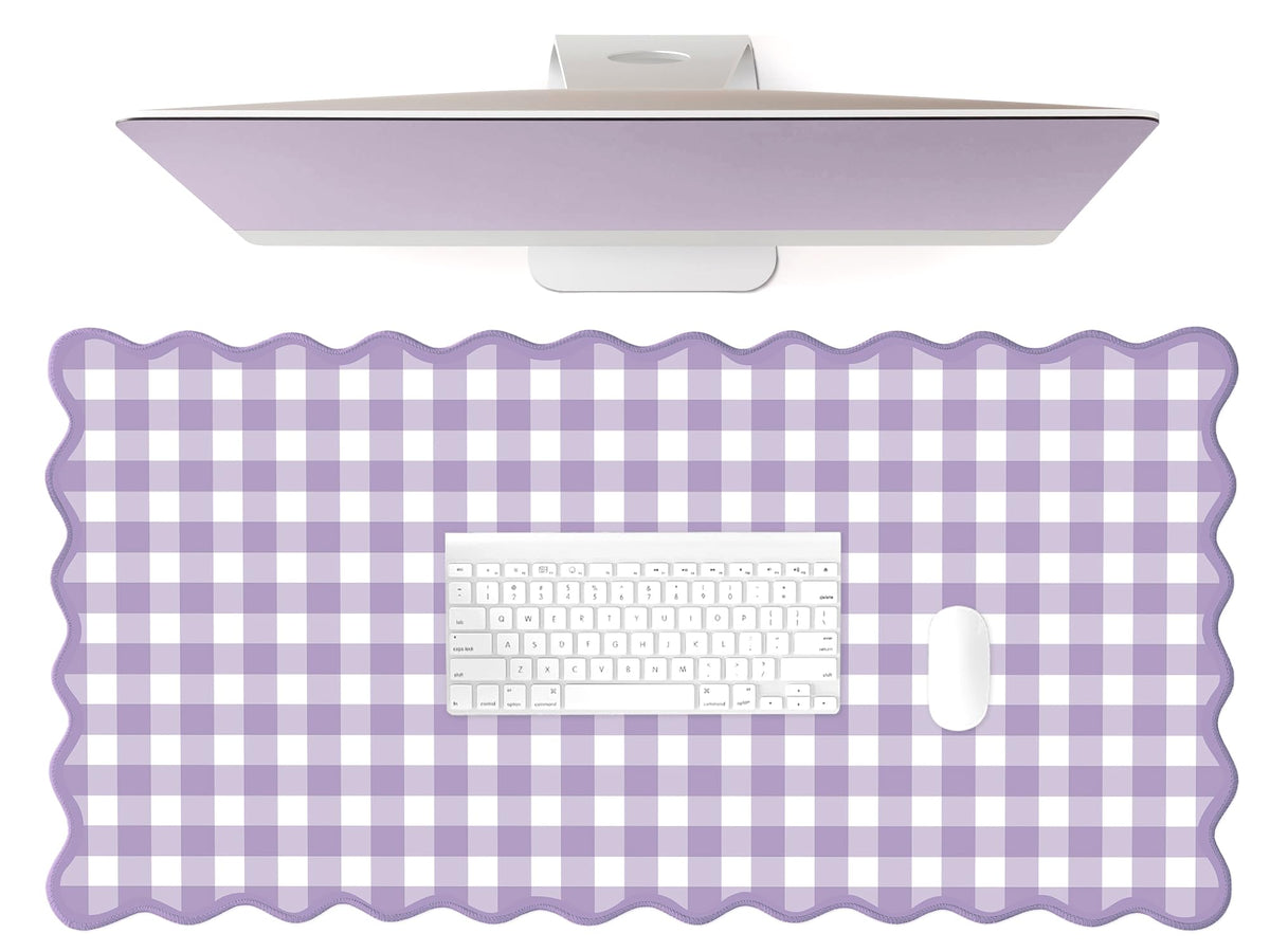Scalloped‌ Green Checkered Desk Mat Cute Pastel Large Gaming Mouse Pad Gingham Kawaii Cottagecore ‌Vintage‌ Girly Keyboard Computer Mat Aesthetic Desk Pad Accessories Office Decor for Women