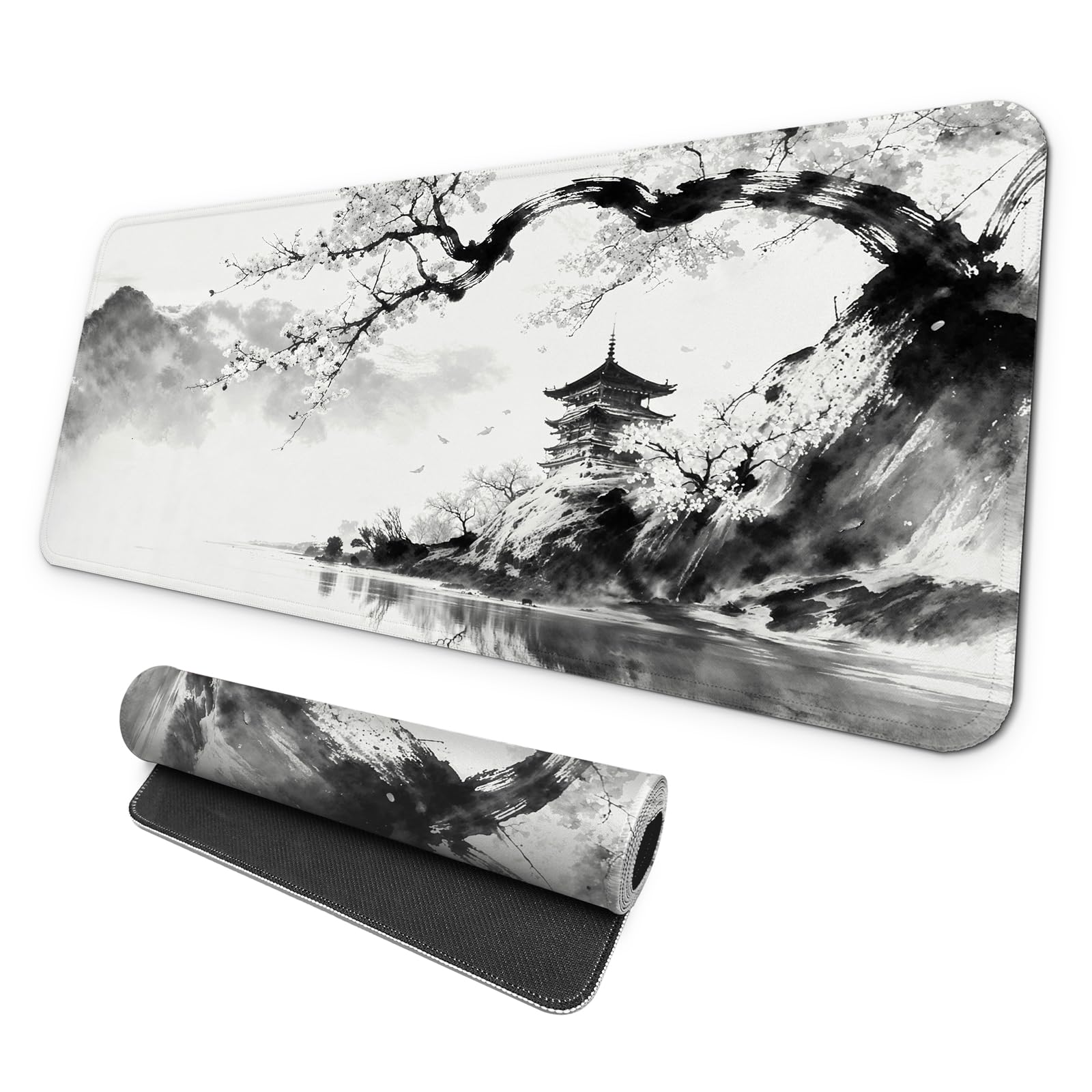 MAY FLOWER Gaming Mouse pad, Large Laptop Mousepad, Full Keyboard Mat, Long Computer Mouse Mat for Home and Office, Anti-Slip Rubber Base, 31.5 x 11.8 Inches (Leopard Print)