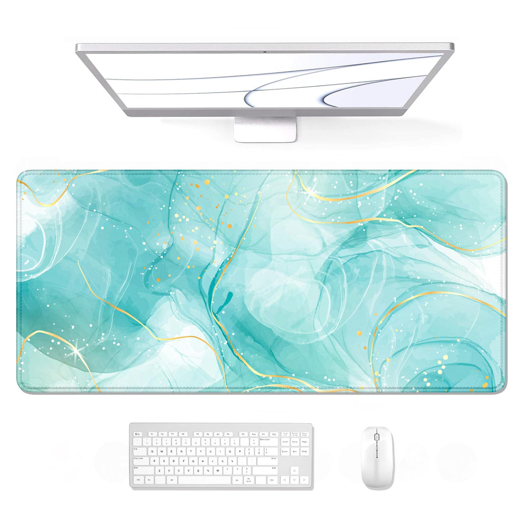Auhoahsil Desk Mat, Ultra Large Mouse Pad, XXL Gaming Mousepad, Green Tropical Leaves Deskpad, Big Extended Full Size Mouse Pad, Desktop Desk Matt for Keyboard, Laptop & Computer, 35.5 x 15.7 in