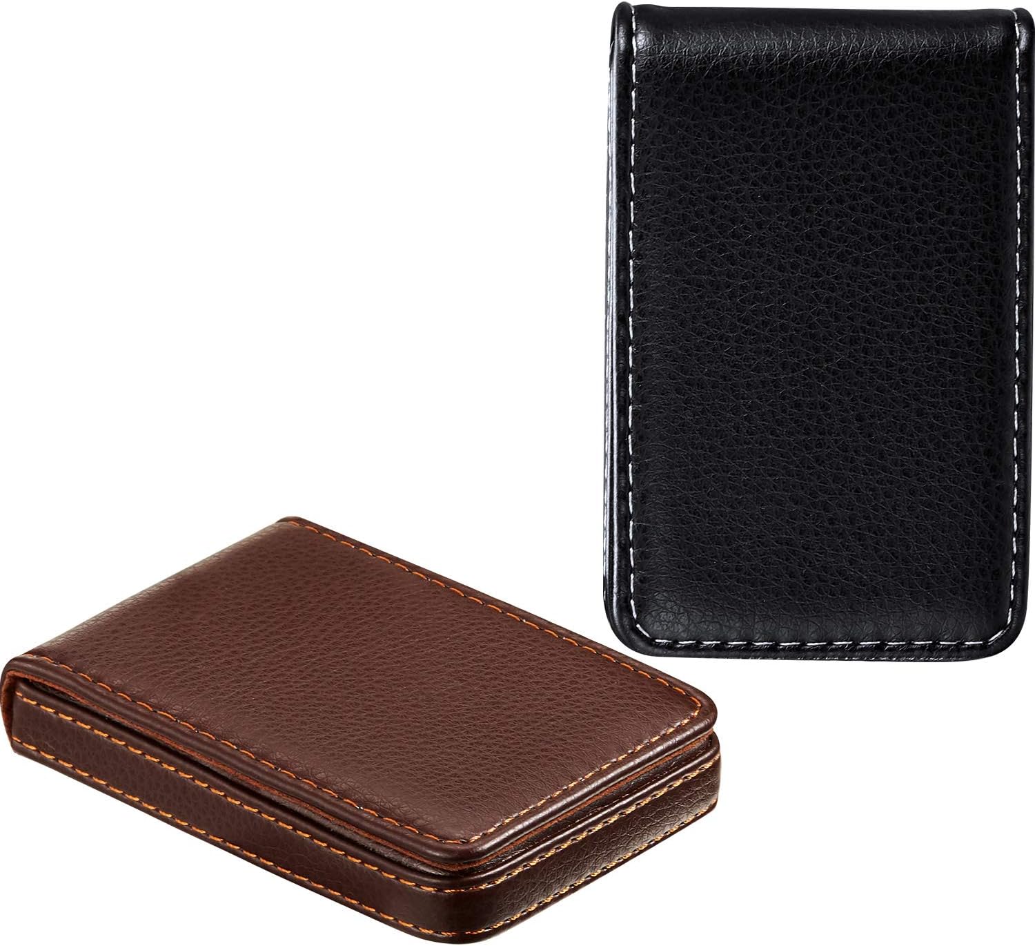 Outus 2 Pcs Business Card Holder Wallet PU,Black and Coffee,Classic