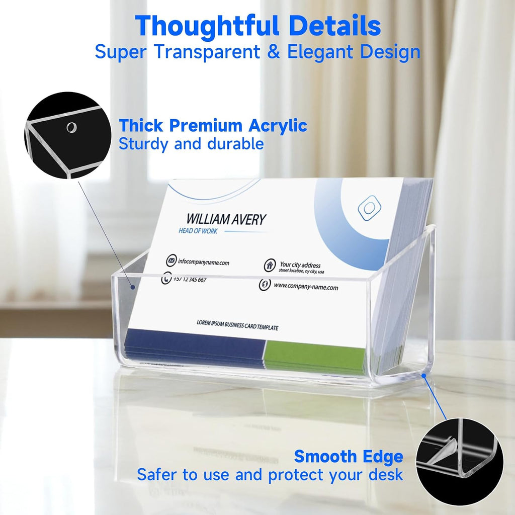 Acrylic Business Card Holder, 2 Pack Wall Mount Name Card Holder, Office Calling Cards Display Holder Stand, Visiting Cards Desktop Organizer for Wall Mount or Place on Desk, Fits 40-60 Business Cards