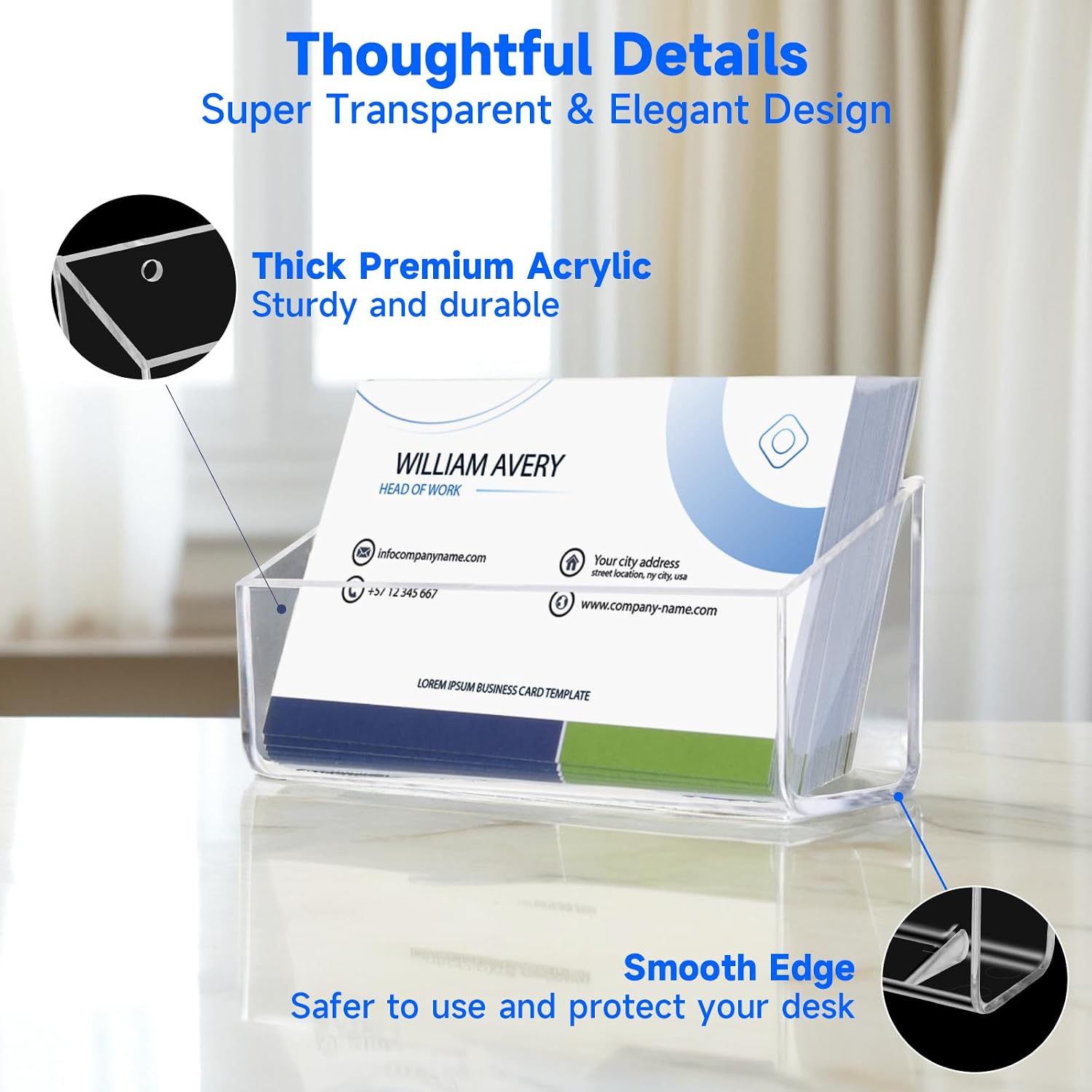 Acrylic Business Card Holder, 2 Pack Wall Mount Name Card Holder, Office Calling Cards Display Holder Stand, Visiting Cards Desktop Organizer for Wall Mount or Place on Desk, Fits 40-60 Business Cards
