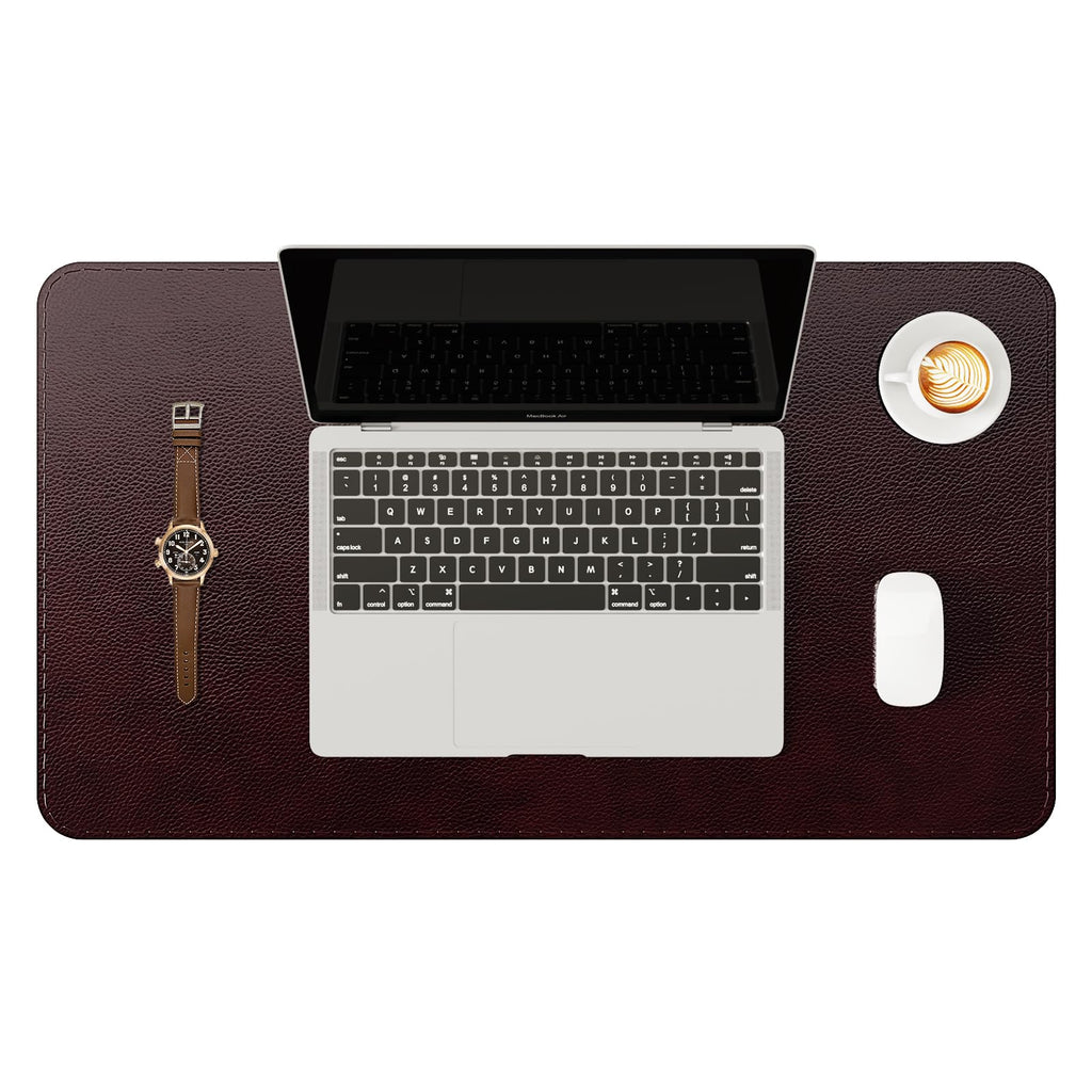 YSAGi Genuine Leather Desk Mat, 35.4"X17" Office Desk Pad, Thick Premium Table Pad with Stitched Line, Non-Slip Laptop Writing Pad with Rubber Base (Dark Brown, 35.4"x17")