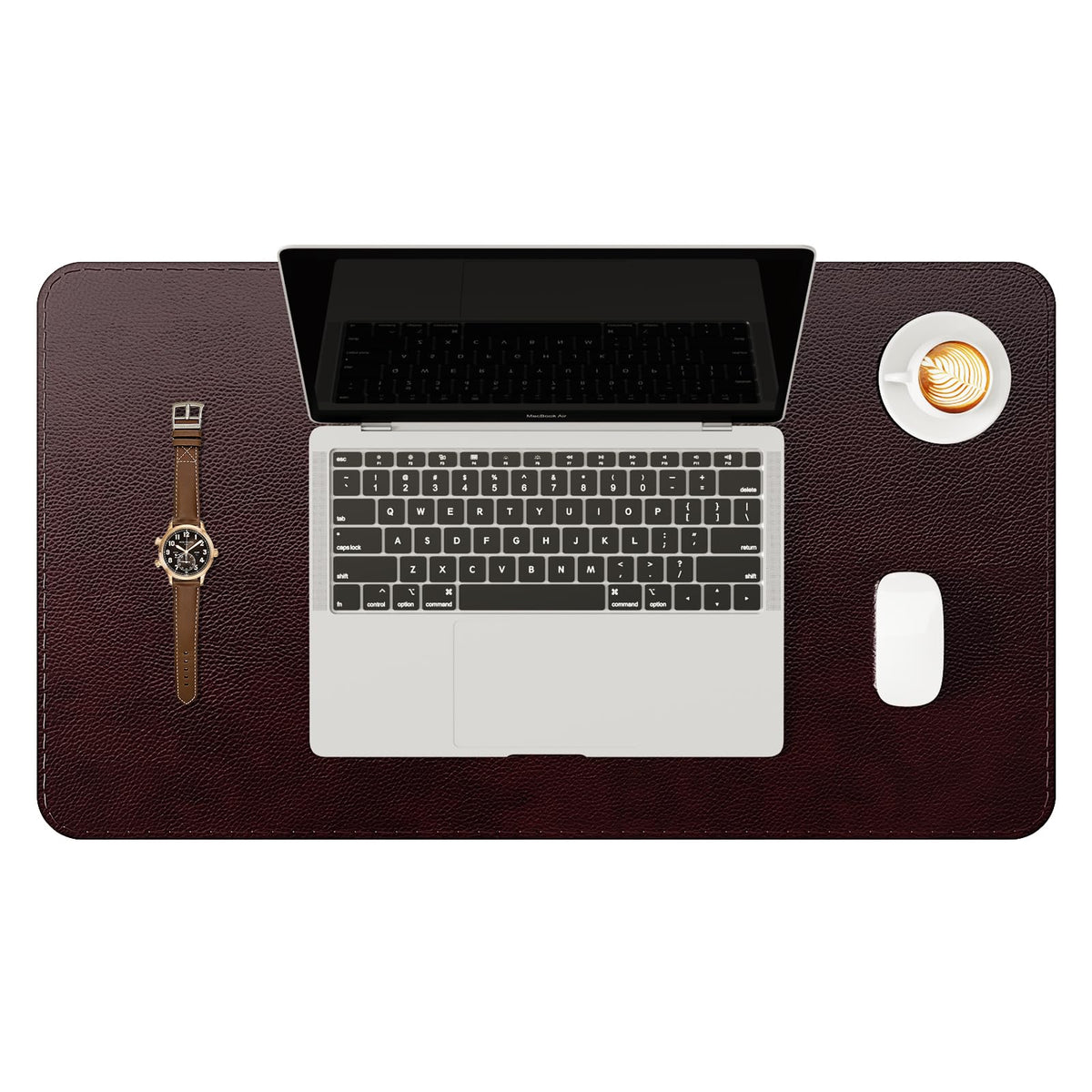 YSAGi Genuine Leather Desk Mat, 35.4"X17" Office Desk Pad, Thick Premium Table Pad with Stitched Line, Non-Slip Laptop Writing Pad with Rubber Base (Dark Brown, 35.4"x17")