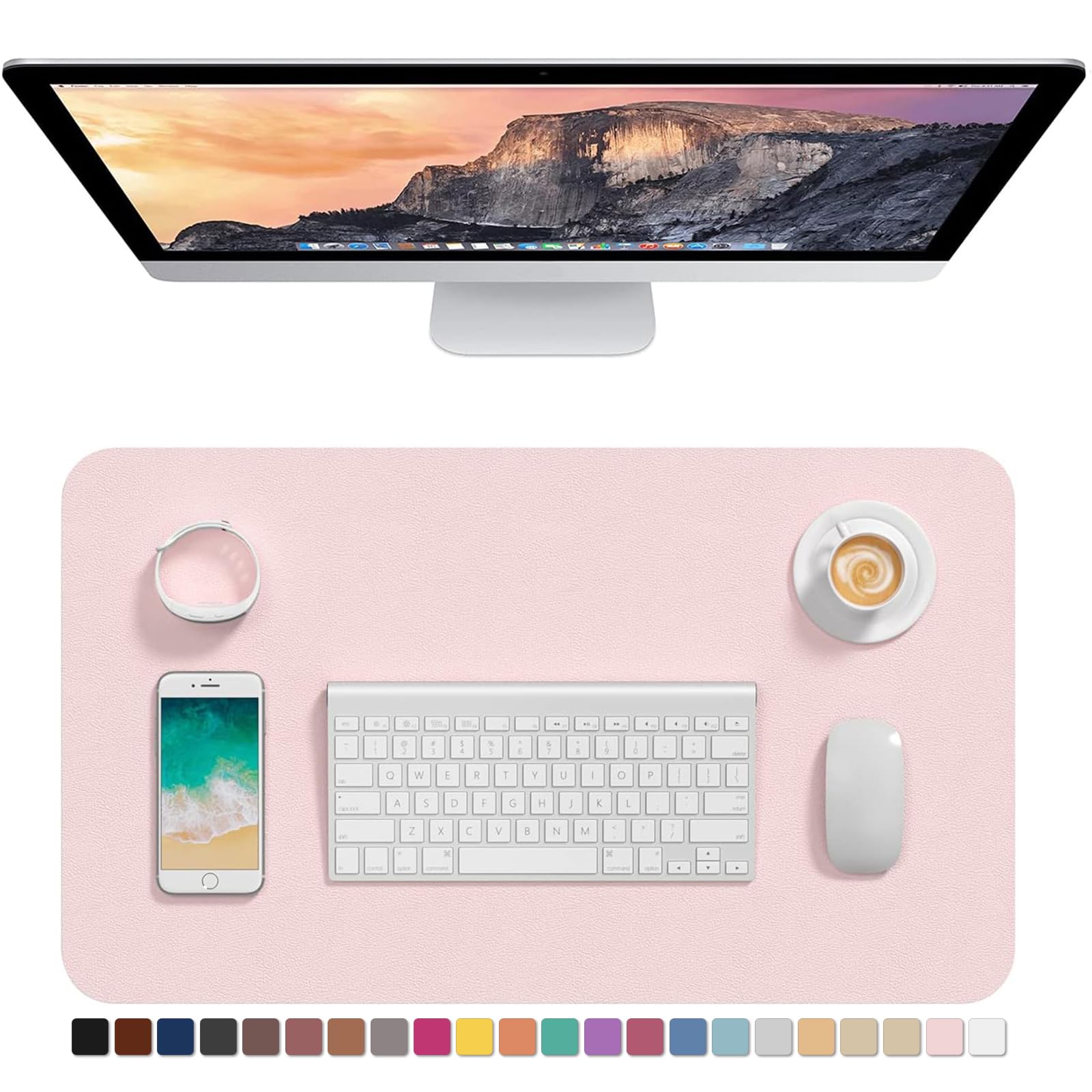 Hsurbtra Desk Pad, 30" x 14" PU Leather Desk Mat, XL Extended Mouse Pad, Waterproof Desktop Blotter Protector, Non-Slip Ultra Thin Large Laptop Keyboard Writing Mat for Office Home, Pink