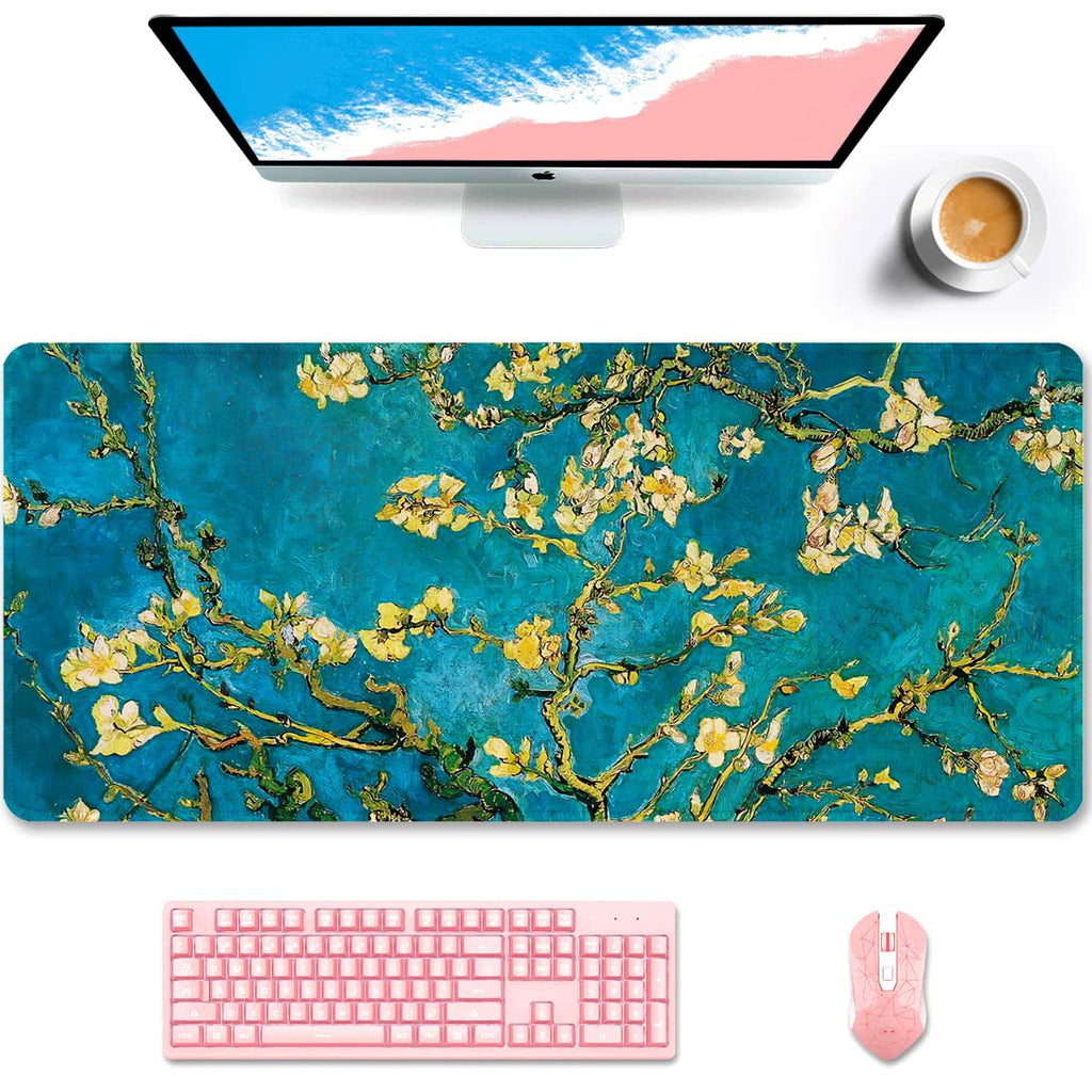 Auhoahsil Desk Mat, Ultra Large Mouse Pad, XXL Gaming Mousepad, Green Tropical Leaves Deskpad, Big Extended Full Size Mouse Pad, Desktop Desk Matt for Keyboard, Laptop & Computer, 35.5 x 15.7 in