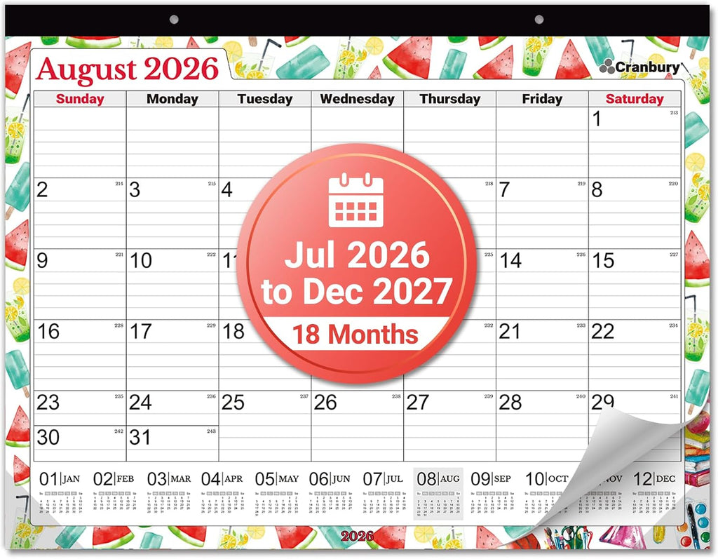 CRANBURY 2026-2027 Desk Calendar 22x17, 18-Month Wall Planner