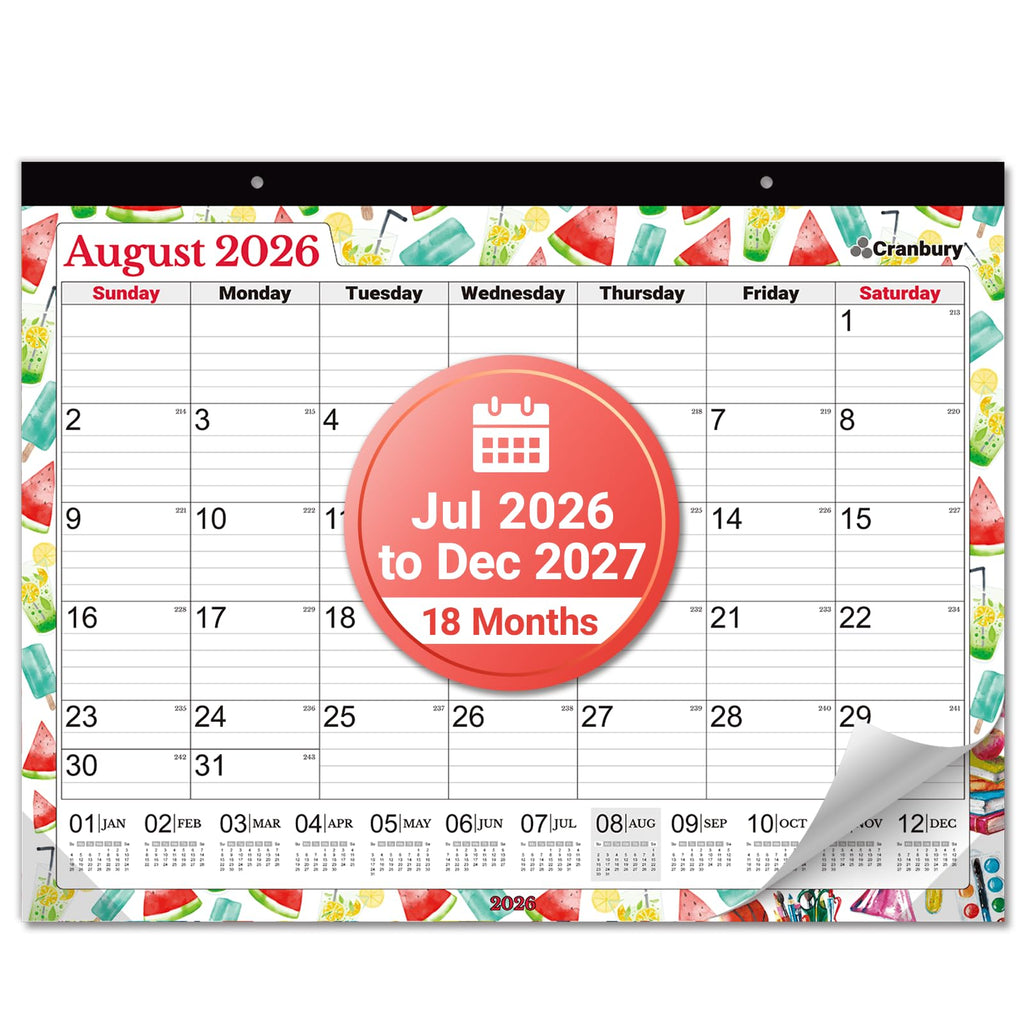CRANBURY 2026-2027 Desk Calendar 22x17, 18-Month Wall Planner