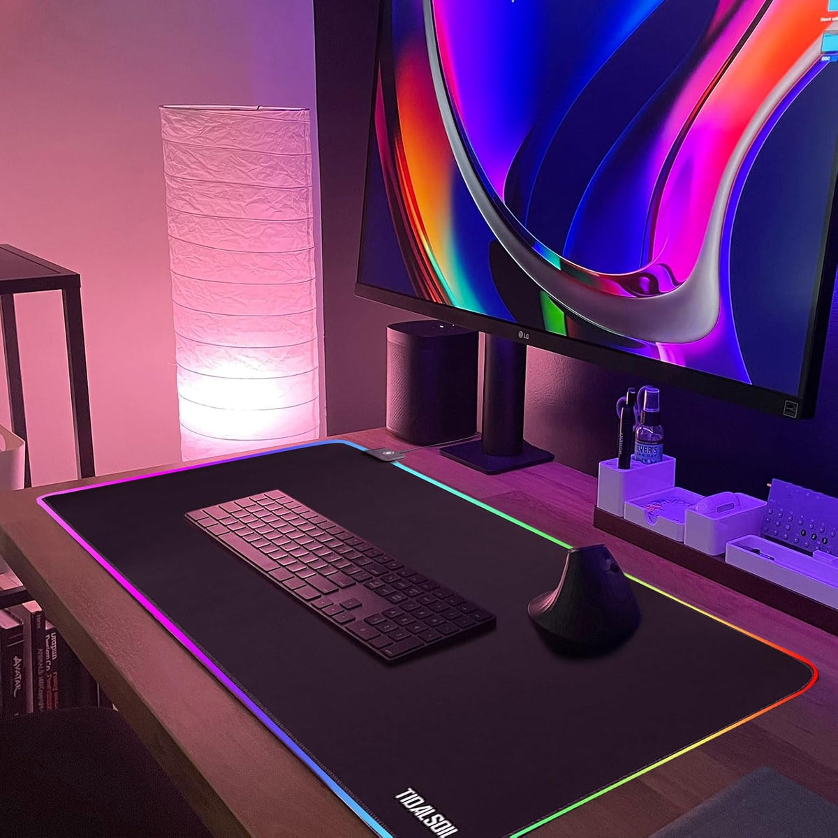 TIDALSOIL RGB Gaming Mouse Pad, 31.5x11.8 in Extended LED Desk Mat, Black