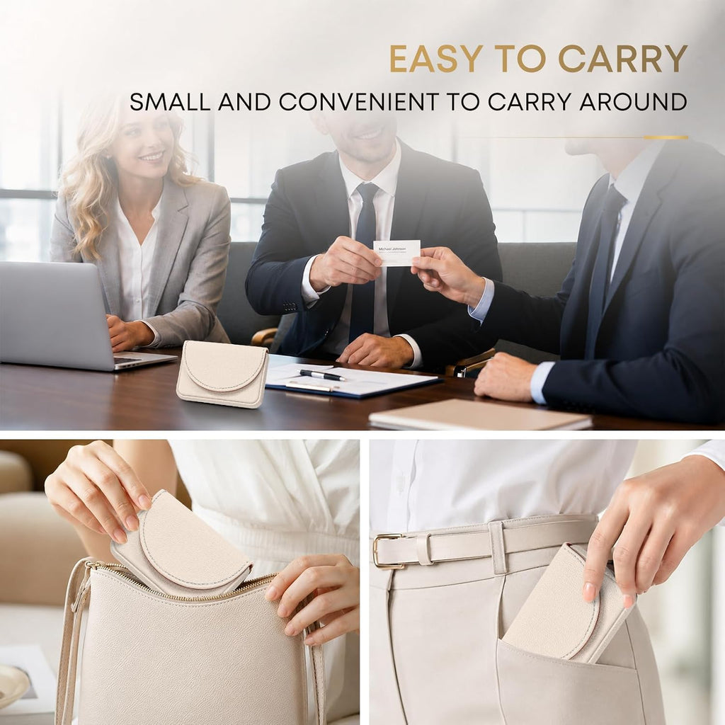 Business Card Holder，PU Leather Business Card Case Wallet White