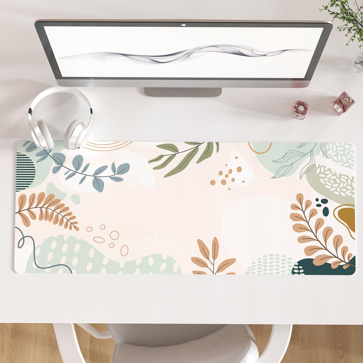 Faux Leather Large Mouse Pad, Office Desk Mat, 31.5"x15.7", Pink Floral