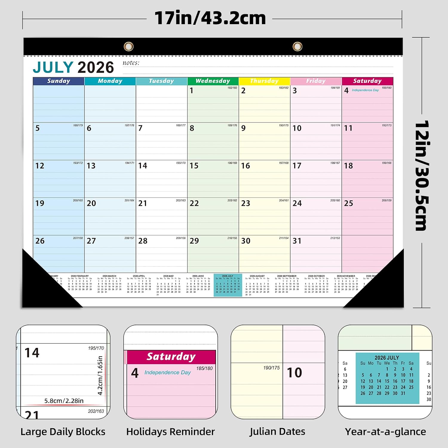 ZTX Desk Calendar 2026-2027 18 Month Big Planner Colorful