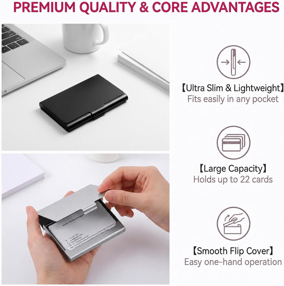 2Pcs Business Card Case, Business Card Holder for Purse