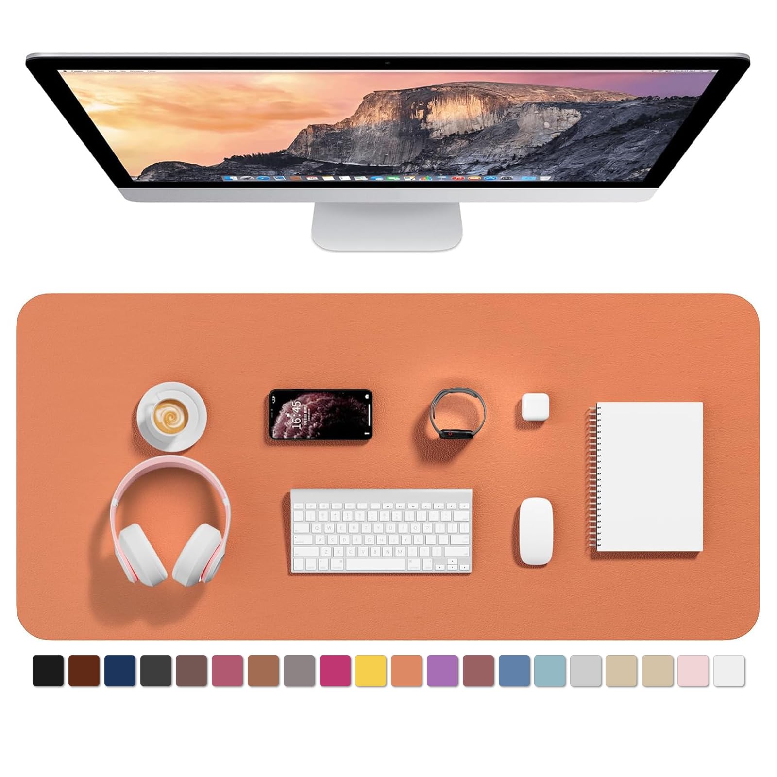 Hsurbtra Desk Pad, 30" x 14" PU Leather Desk Mat, XL Extended Mouse Pad, Waterproof Desktop Blotter Protector, Non-Slip Ultra Thin Large Laptop Keyboard Writing Mat for Office Home, Pink