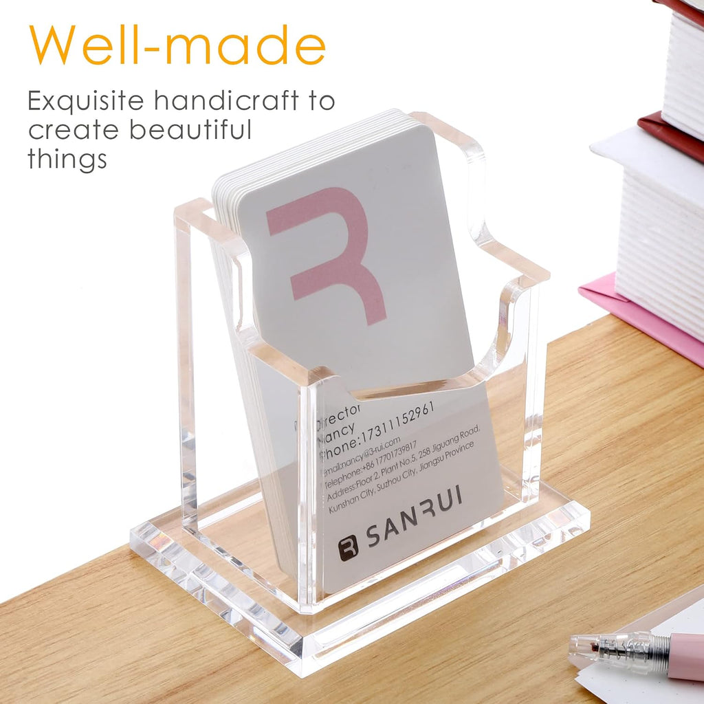 SANRUI Vertical Business Card Holder for Desk，Clear Acrylic Business Card Display Stand，1 Slots ，Holds 50-60 Cards