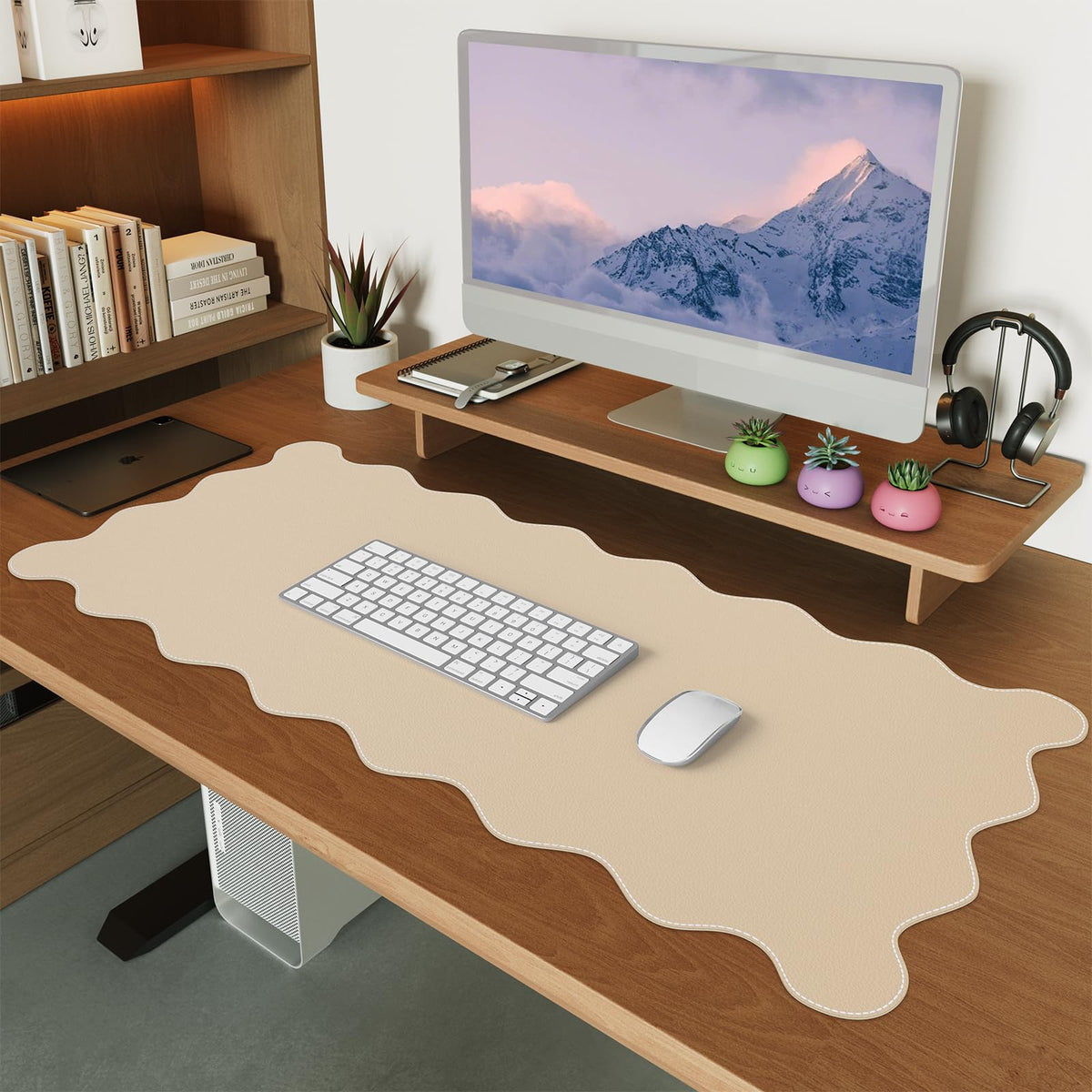 iCasso Blue Scalloped Mouse Mat, 35.4"x15.7" Computer Mat for Office