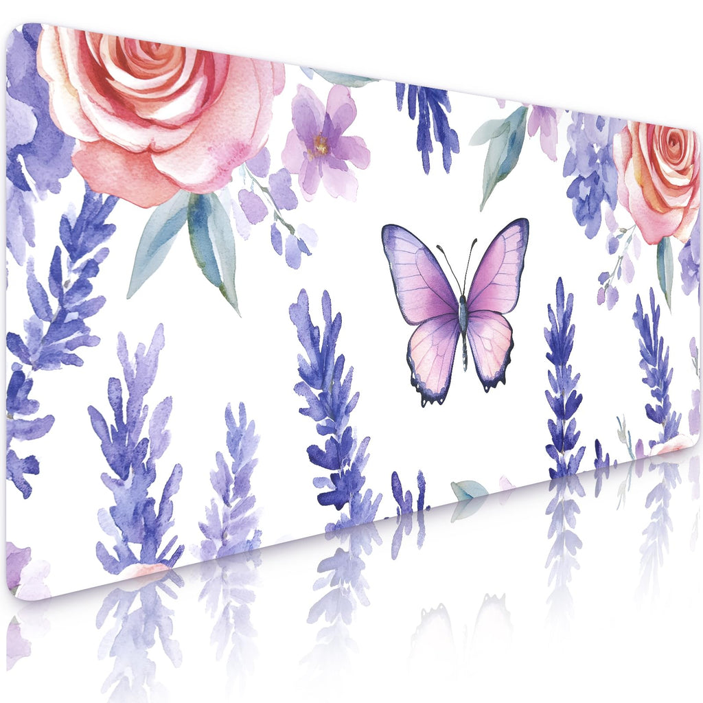 Bloss Pink Floral Desk Mat Cute, Leather Desk Pad, 31.5 x 15.7 Inch
