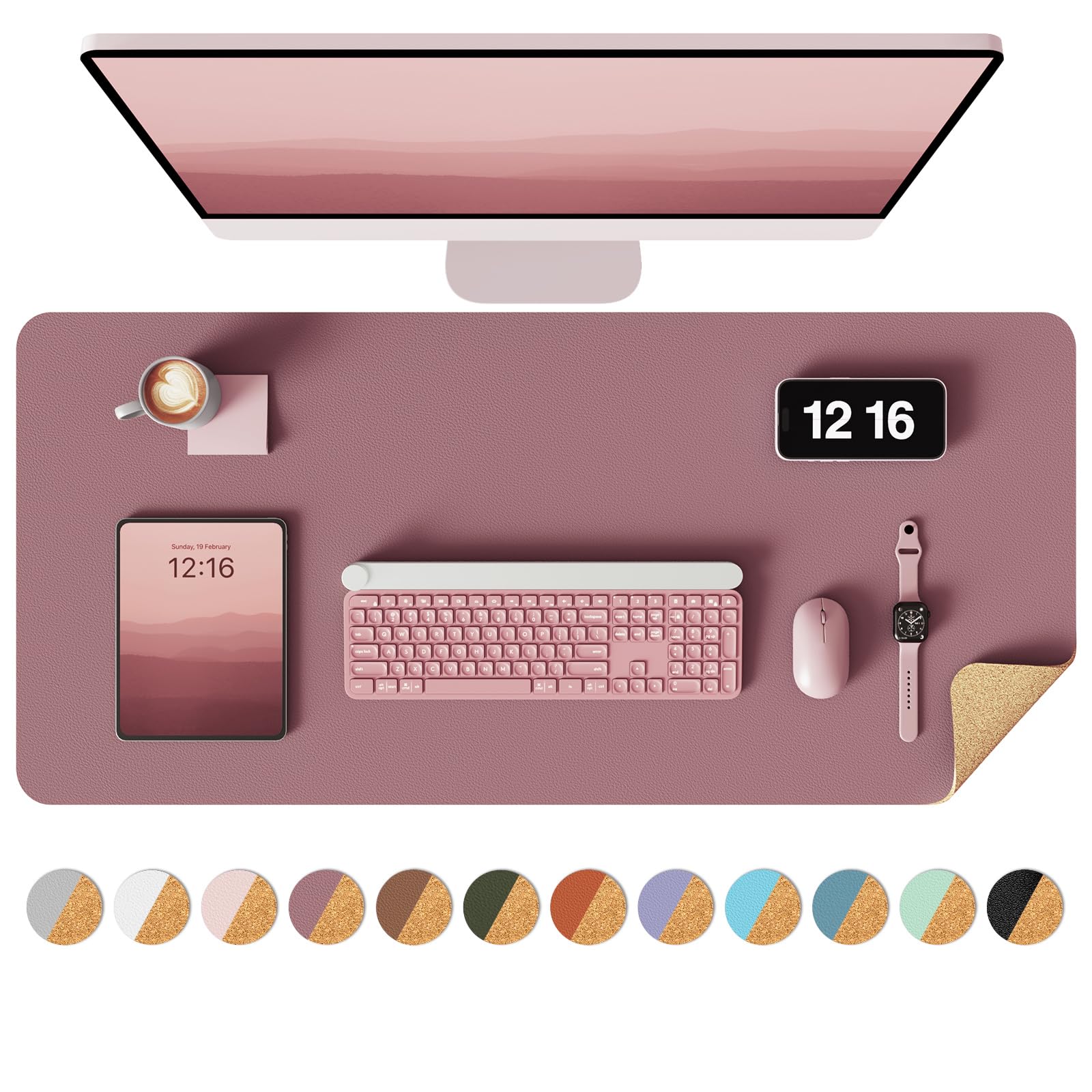 YSAGi Double-Sided Desk Pad, 31.5"x15.7"Leather Desk Mat, Eco Cork Desk Pad Protector,Large Mouse Pad,Waterproof Desk Blotter for Office/Home(Coffee)