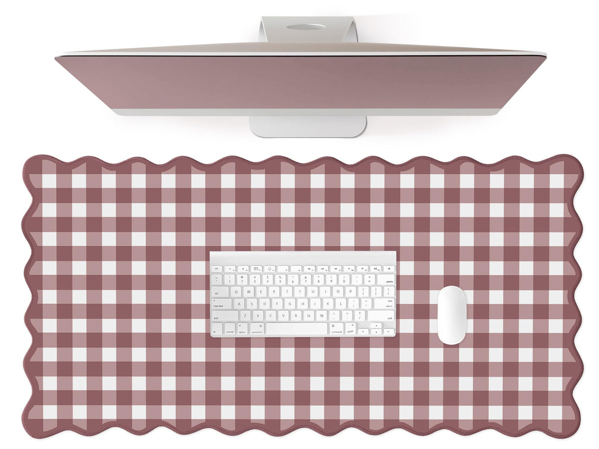 Scalloped‌ Green Checkered Desk Mat Cute Pastel Large Gaming Mouse Pad Gingham Kawaii Cottagecore ‌Vintage‌ Girly Keyboard Computer Mat Aesthetic Desk Pad Accessories Office Decor for Women
