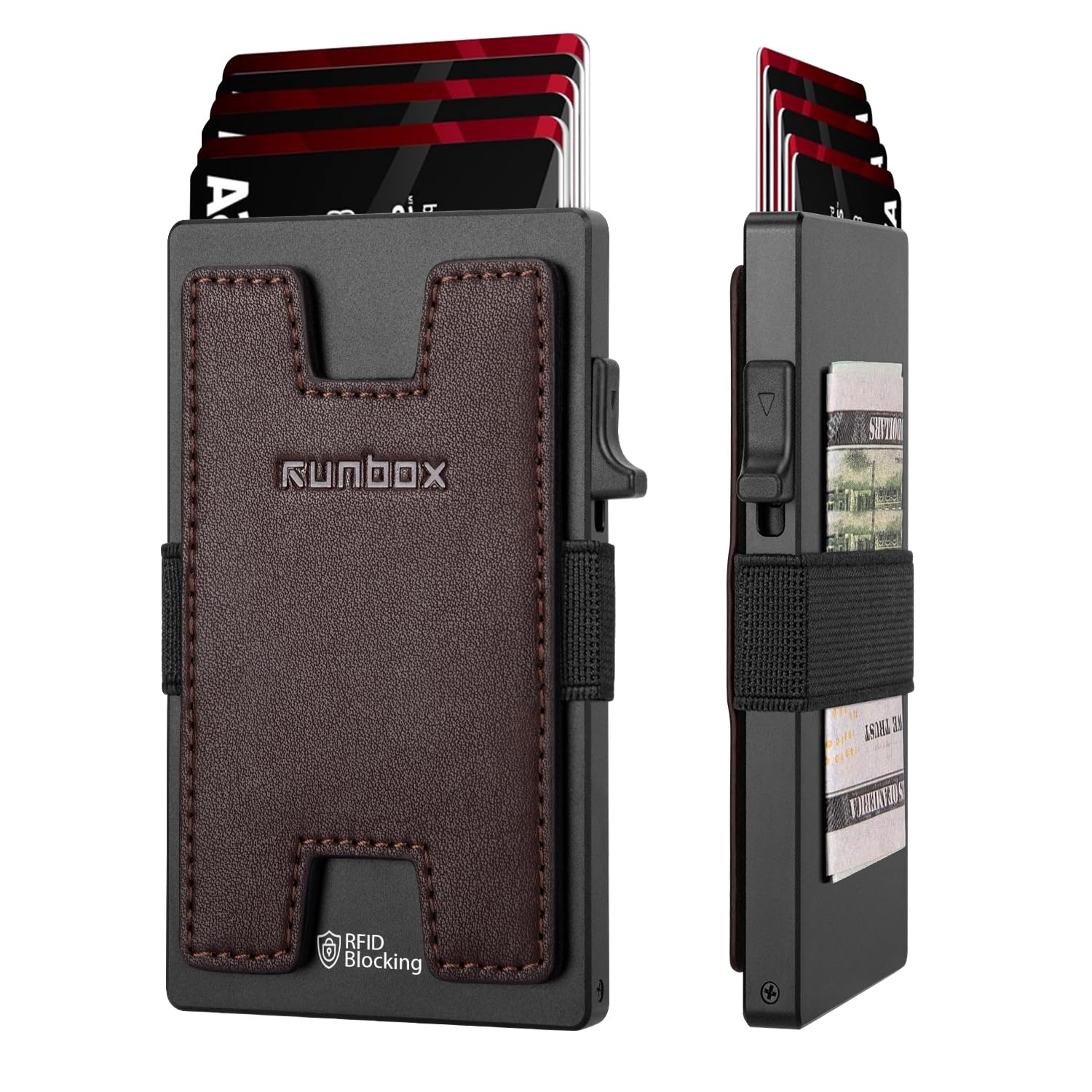 RUNBOX Slim Wallet for Men, RFID Aluminum Pop-Up Card Holder for 12 Cards