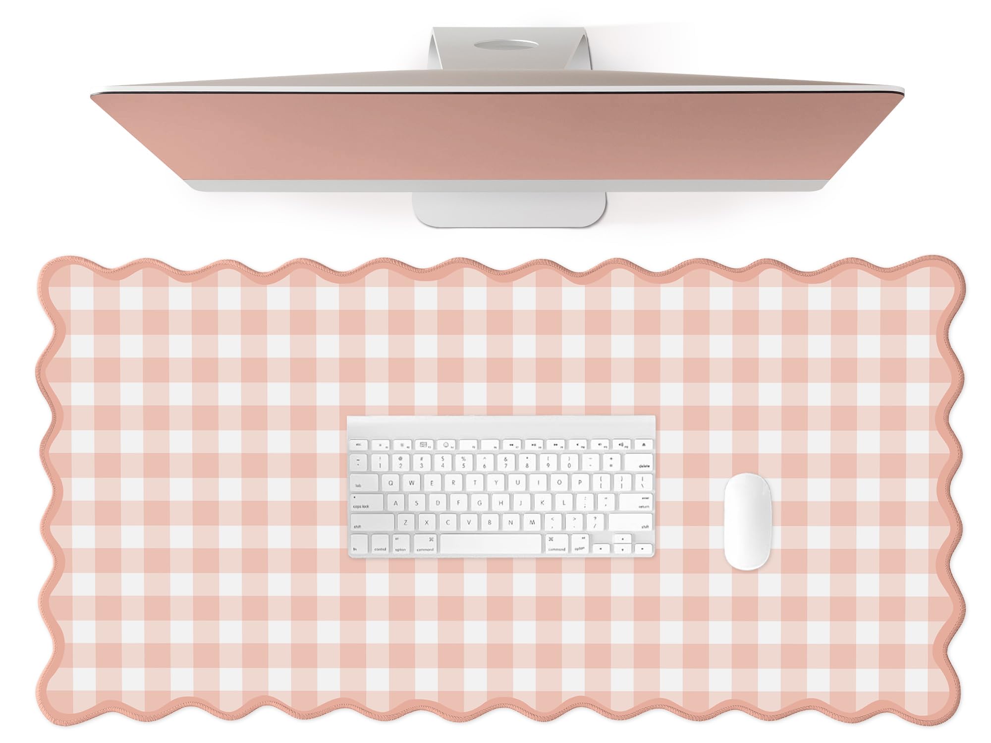 Scalloped‌ Green Checkered Desk Mat Cute Pastel Large Gaming Mouse Pad Gingham Kawaii Cottagecore ‌Vintage‌ Girly Keyboard Computer Mat Aesthetic Desk Pad Accessories Office Decor for Women