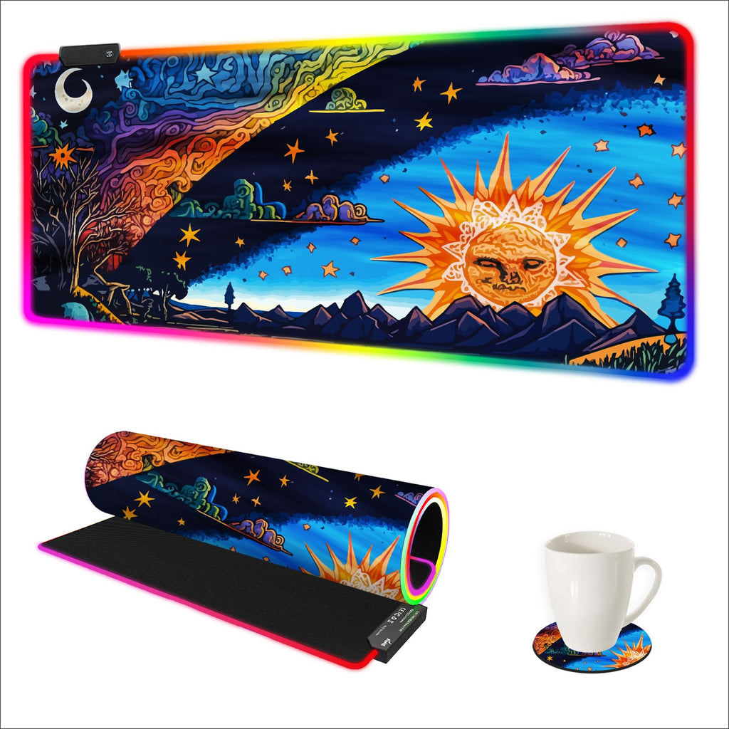 AIMSA RGB Gaming Mouse Pad Extended, Large Led Mousepads Non-Slip Rubber Base with 14 Lighting Modes, Computer Keyboard Mat Soft Desk pad Waterproof 35.4 x 15.8 inches, Galaxy Nebula Universe