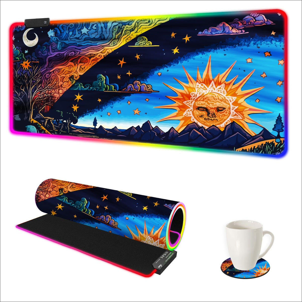AIMSA RGB Gaming Mouse Pad Extended, Large Led Mousepads Non-Slip Rubber Base with 14 Lighting Modes, Computer Keyboard Mat Soft Desk pad Waterproof 35.4 x 15.8 inches, Galaxy Nebula Universe