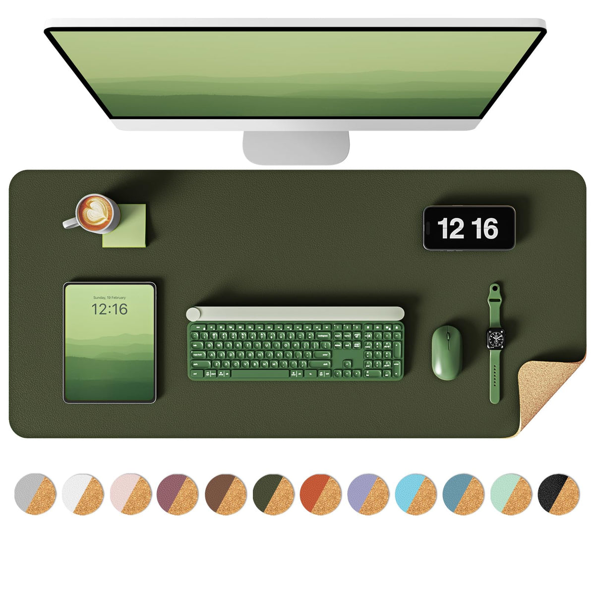 YSAGi Double-Sided Desk Pad, 31.5"x15.7"Leather Desk Mat, Eco Cork Desk Pad Protector,Large Mouse Pad,Waterproof Desk Blotter for Office/Home(Coffee)