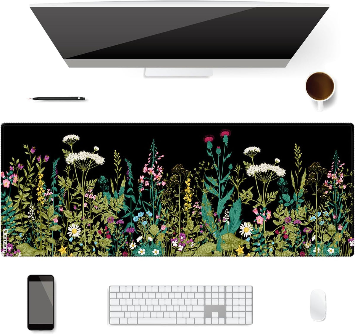 Extended Desk Mat (31.5x11.8 inch 3mm Thick), iDonzon Soft Cute Extra Large XXL Waterproof Gaming Mouse Pad with Non-Slip Rubber Base & Stitched Edges, for Working/Game, Garden Flowers