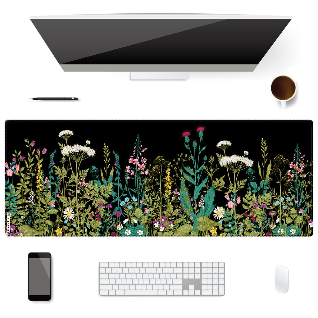 Extended Desk Mat (31.5x11.8 inch 3mm Thick), iDonzon Soft Cute Extra Large XXL Waterproof Gaming Mouse Pad with Non-Slip Rubber Base & Stitched Edges, for Working/Game, Garden Flowers
