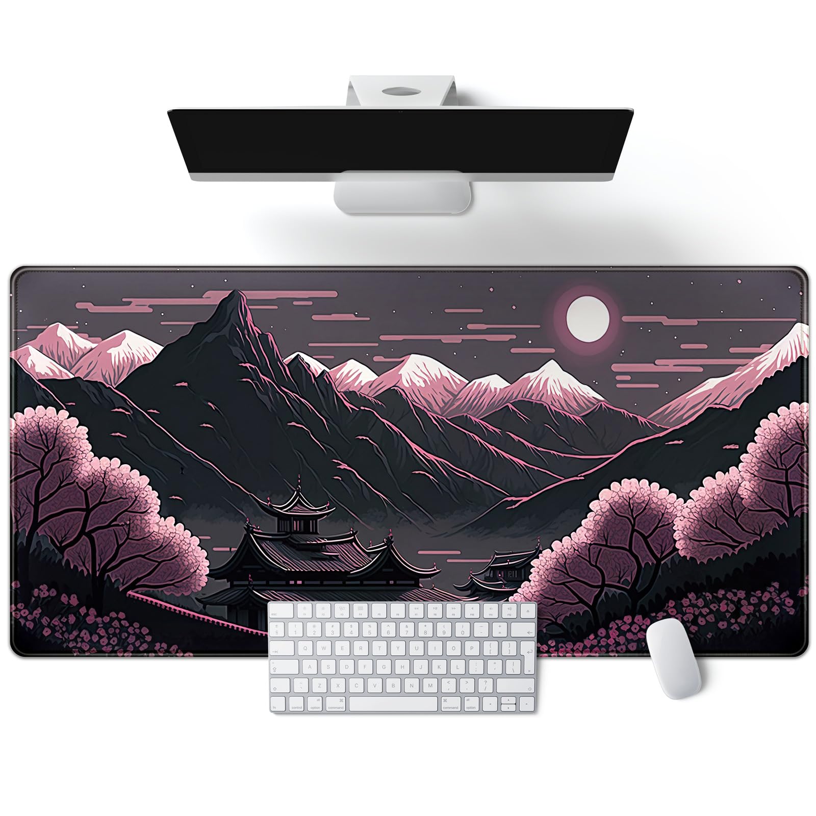 Purple Flowers Bookshelf Desk Mat Bookish Desk Pad Celestial Floral Books Large Mouse Pad XXL Extended Mousepad Aesthetic Keyboard Pad Crystal Globe Mouse Mat 31.5x15.7 in Office Decor for Women