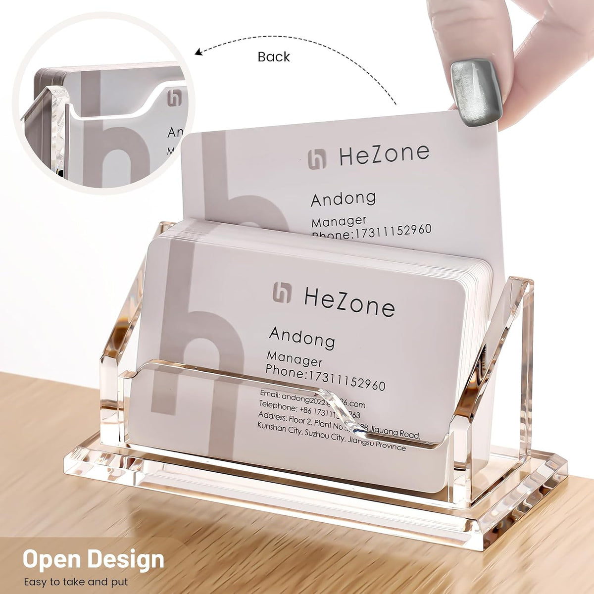 HeZone Acrylic Card Holder Clear Horizontal Business Card Organizer Stand for Desk 1 Slots Business Cards Stand for Women and Men,Office Desk Accessories,Organize 50 Cards-1 Pack