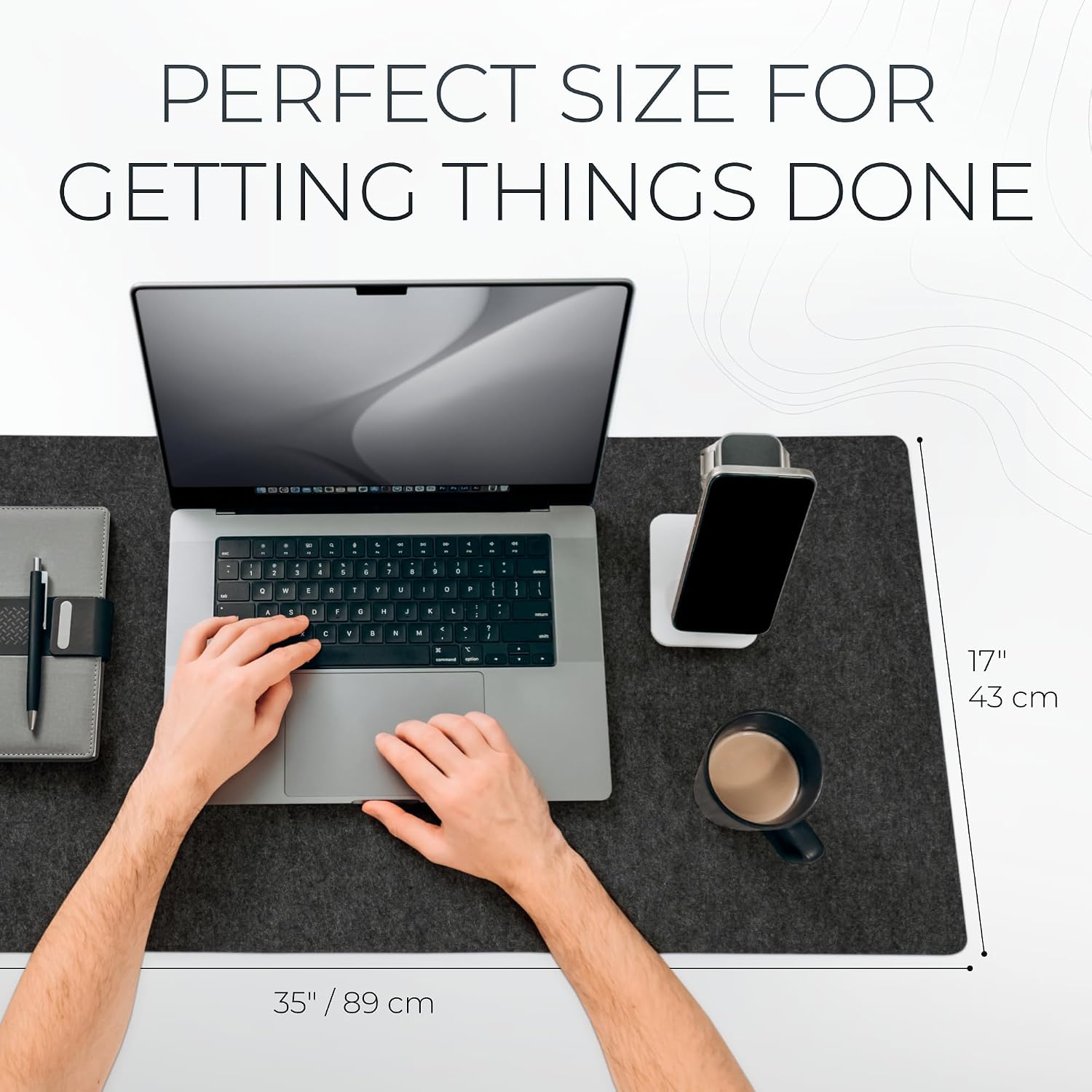 Nordik Felt Desk Mat - Large Felt Desk Pad - Charcoal 35 x 17 inches