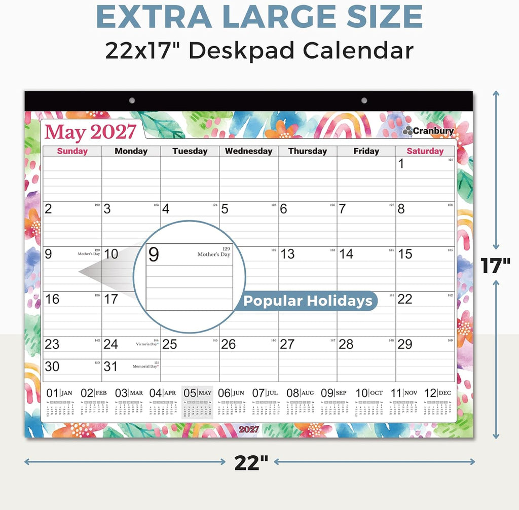 CRANBURY 2026-2027 Desk Calendar 22x17, 18-Month Wall Planner