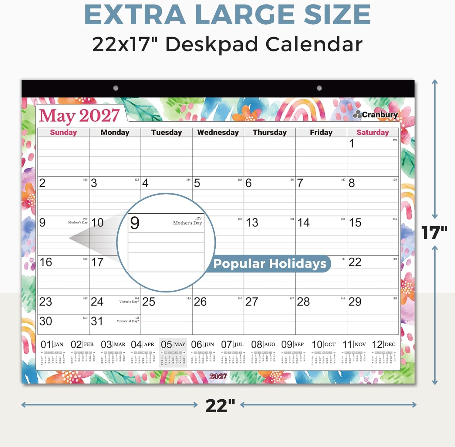 CRANBURY 2026-2027 Desk Calendar 22x17, 18-Month Wall Planner