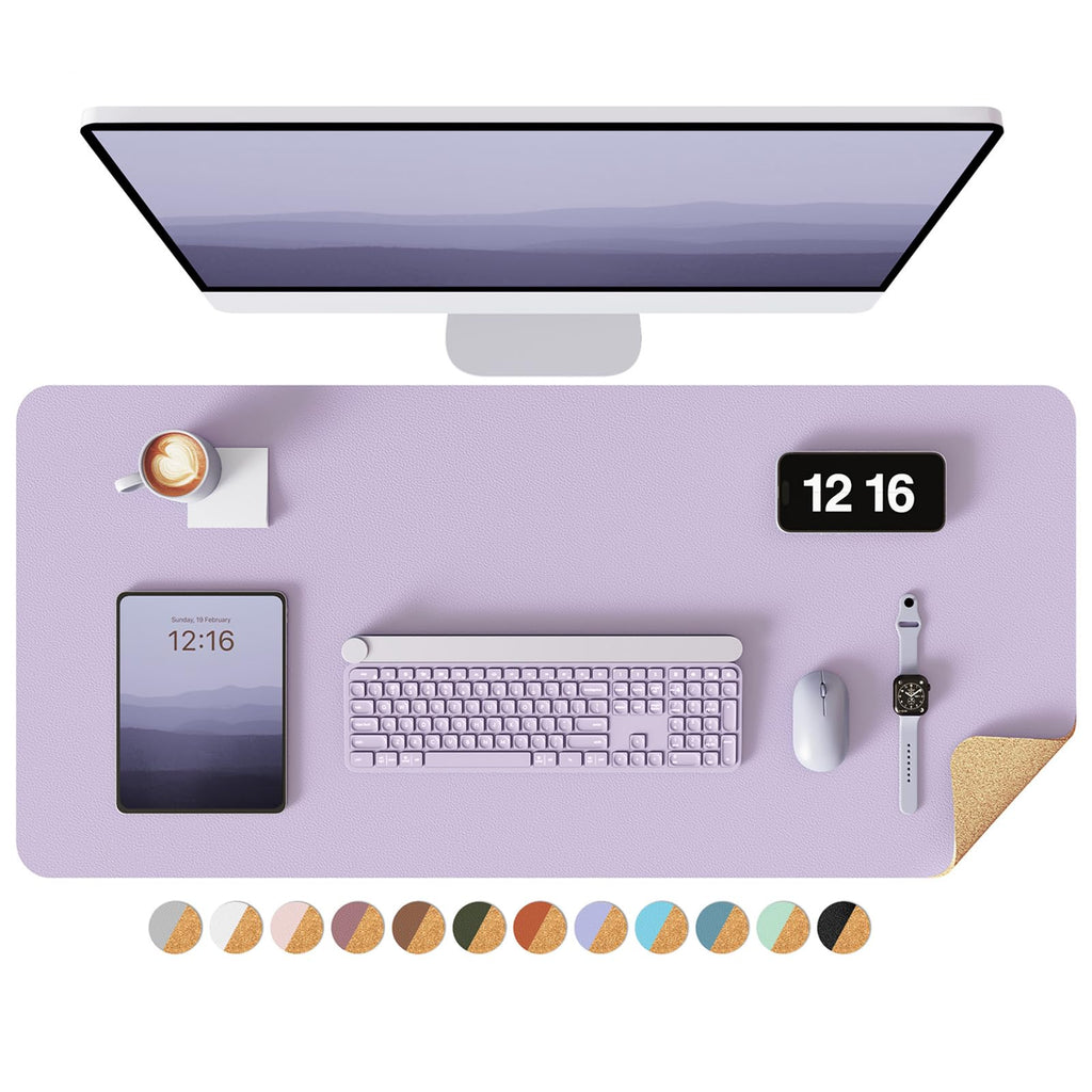 YSAGi Double-Sided Desk Pad, 31.5"x15.7"Leather Desk Mat, Eco Cork Desk Pad Protector,Large Mouse Pad,Waterproof Desk Blotter for Office/Home(Coffee)